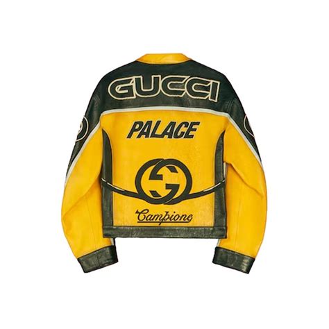 palace x gucci embroideries and patches leather jacket